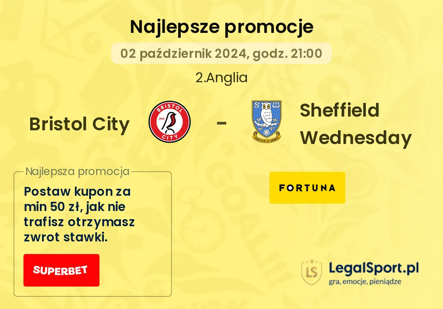 Bristol City - Sheffield Wednesday promocje bonusy na mecz