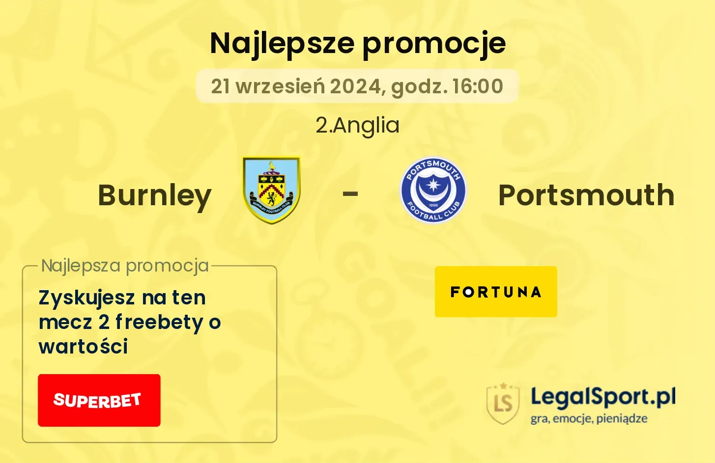 Burnley - Portsmouth promocje bonusy na mecz