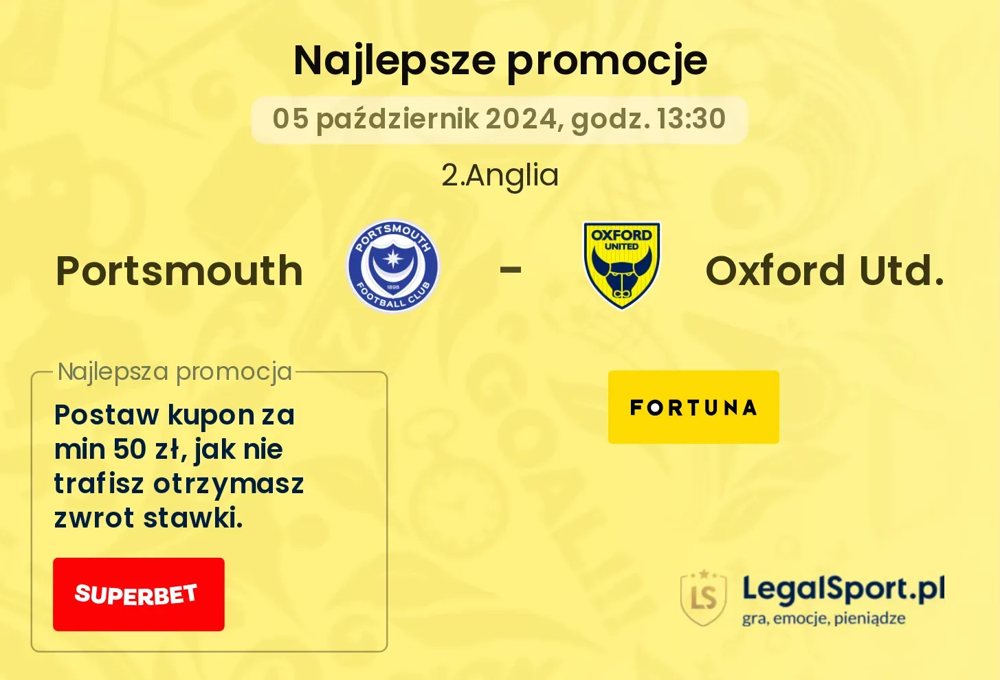 Portsmouth - Oxford Utd. promocje bonusy na mecz