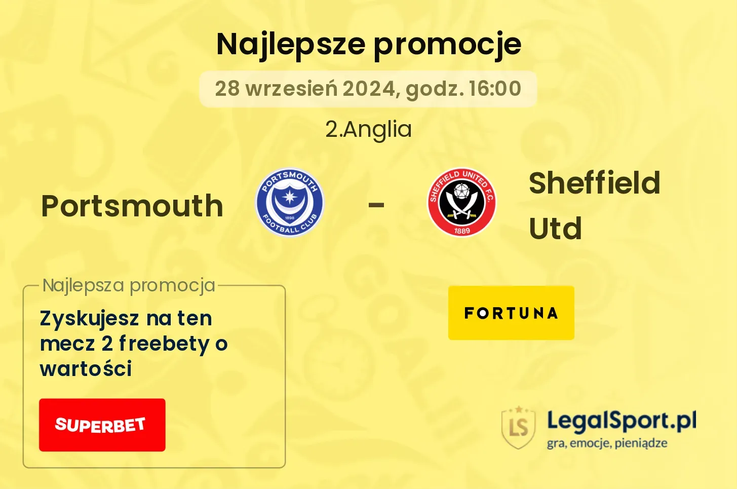 Portsmouth - Sheffield Utd promocje bonusy na mecz