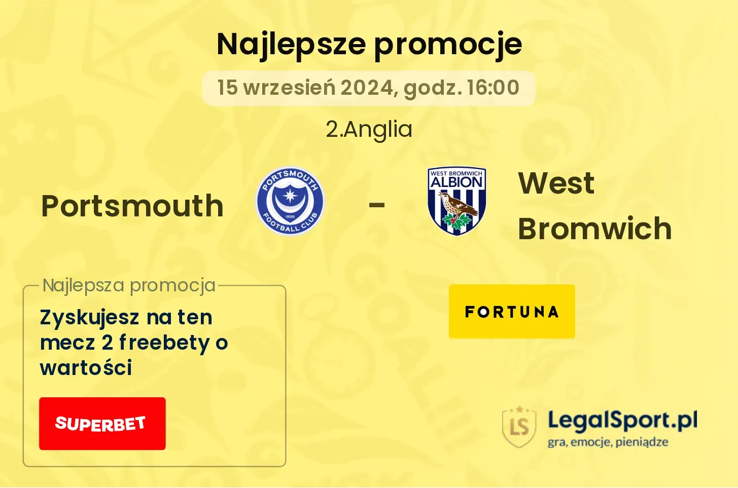 Portsmouth - West Bromwich promocje bonusy na mecz