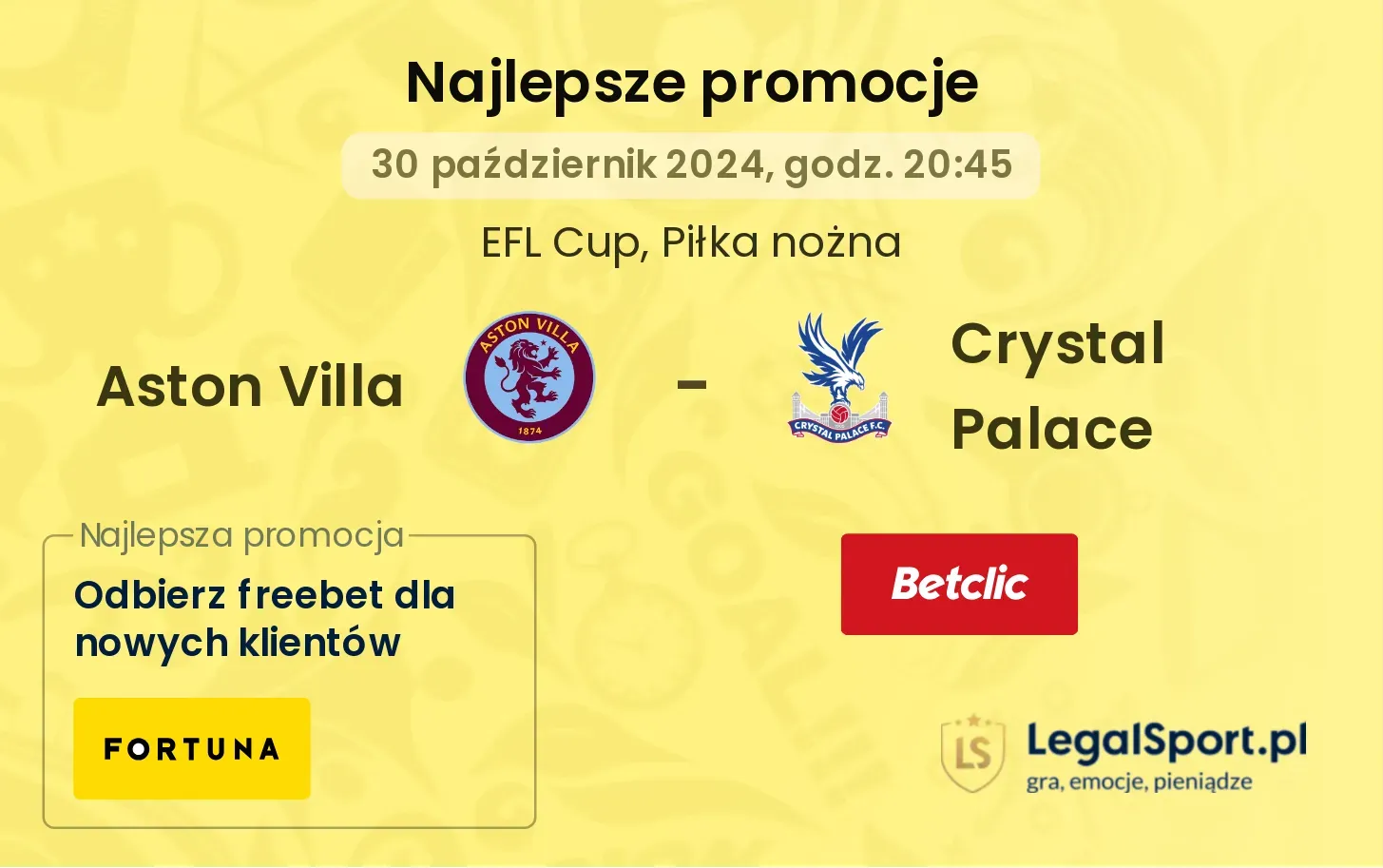 Aston Villa - Crystal Palace promocje bonusy na mecz