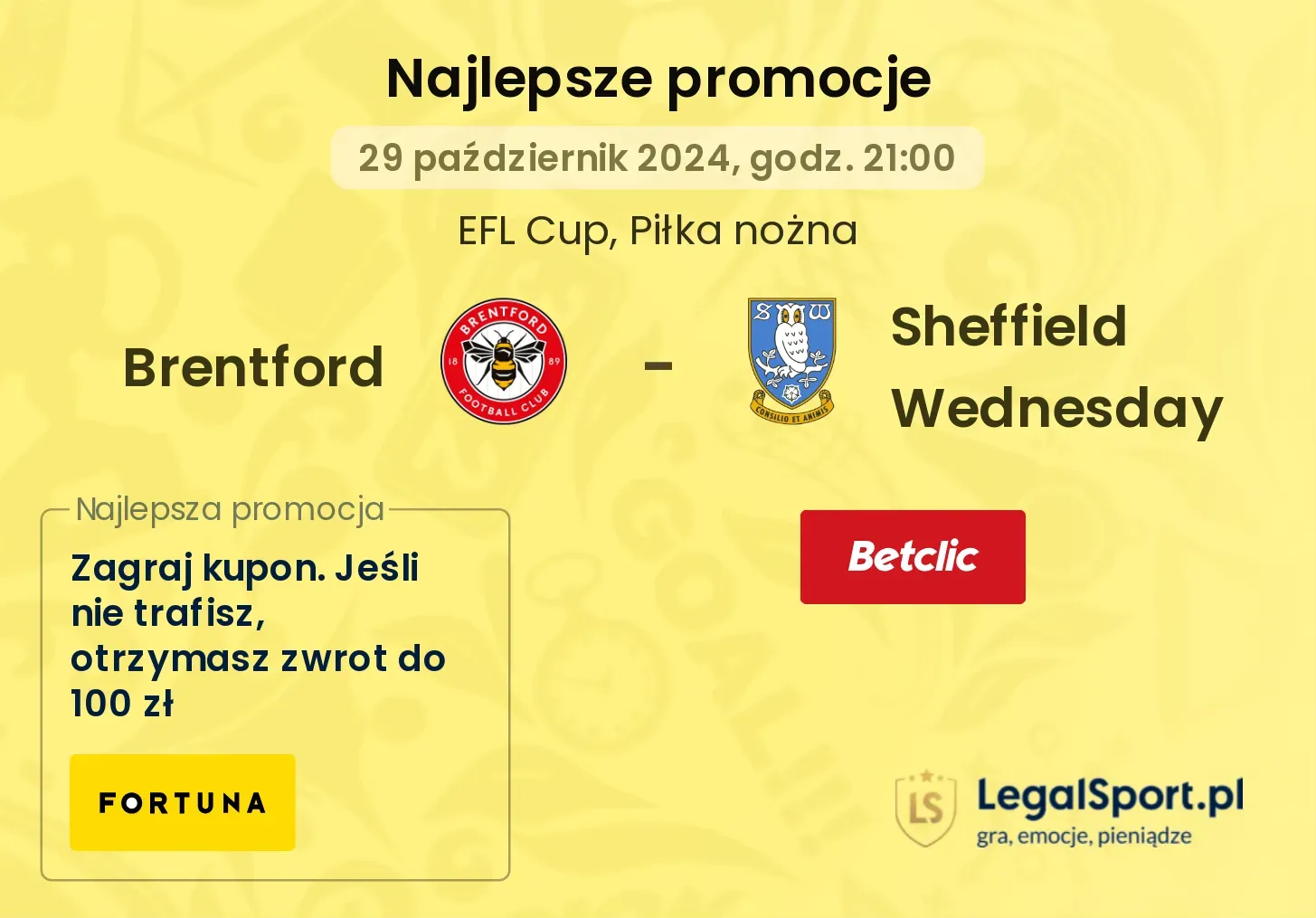 Brentford - Sheffield Wednesday promocje bonusy na mecz