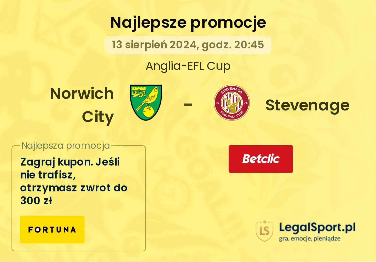 Norwich City - Stevenage promocje bonusy na mecz