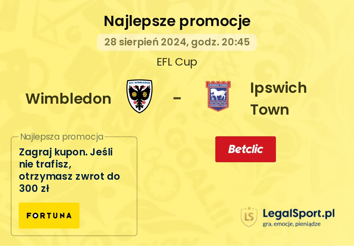 Wimbledon - Ipswich Town promocje bonusy na mecz