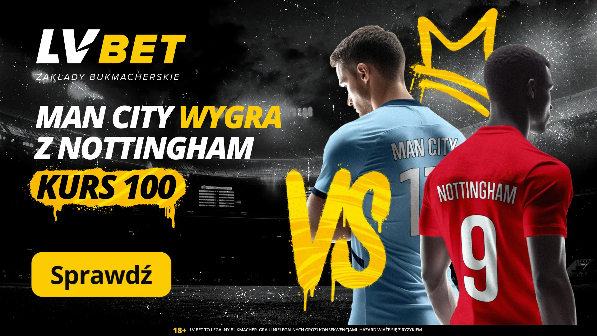 100 zł za wygraną Man City z Nottingham u bukmachera LV BET