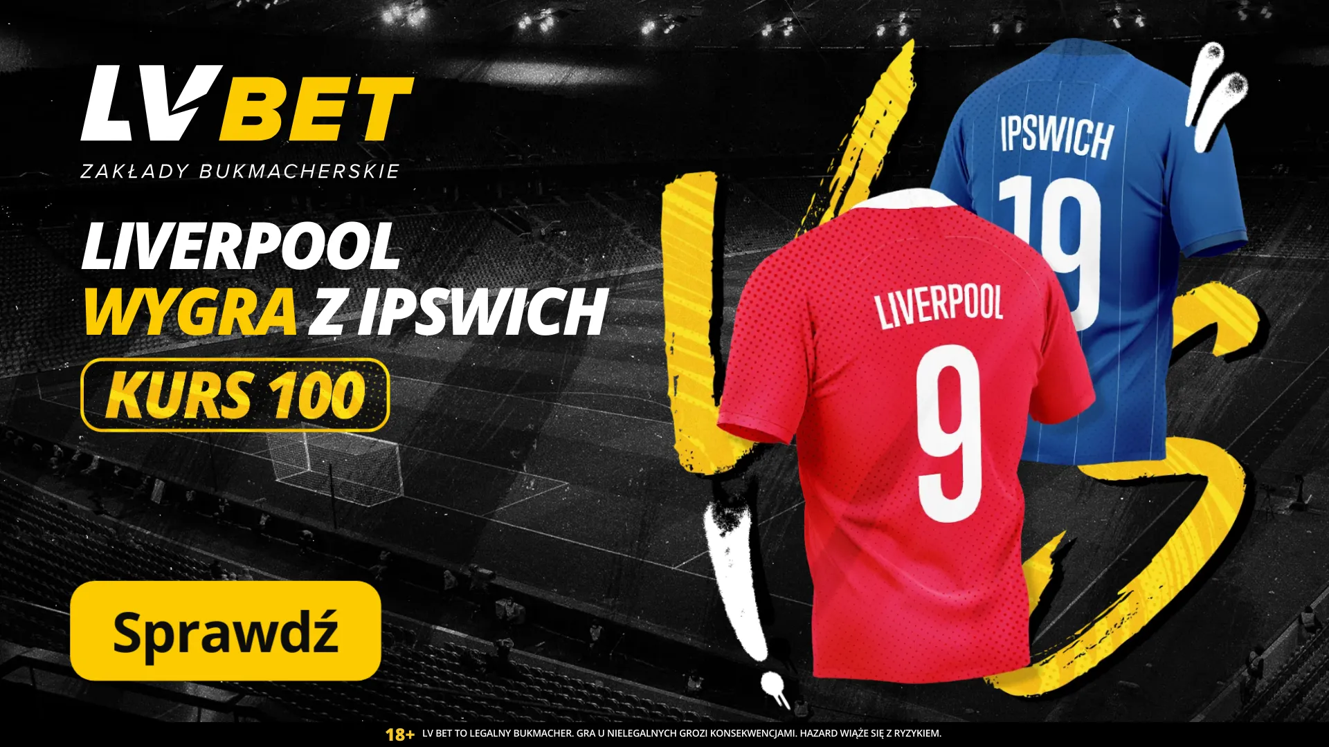 100 zł jeśli Liverpool pokona Ipswich w LV BET