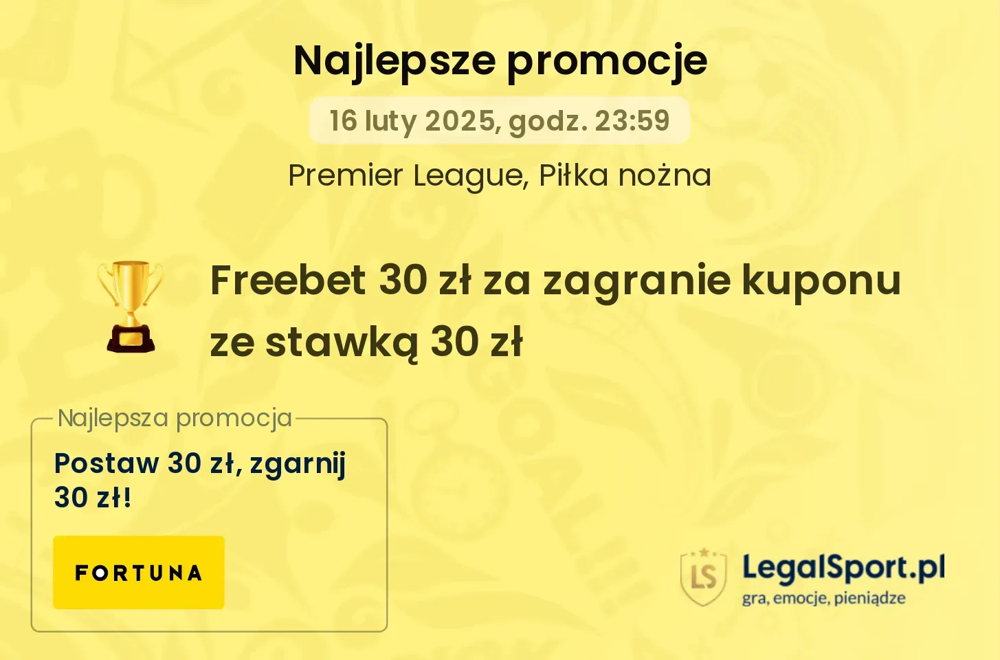 Freebet 30 zł za zagranie kuponu ze stawką 30 zł promocje bonusy na mecz