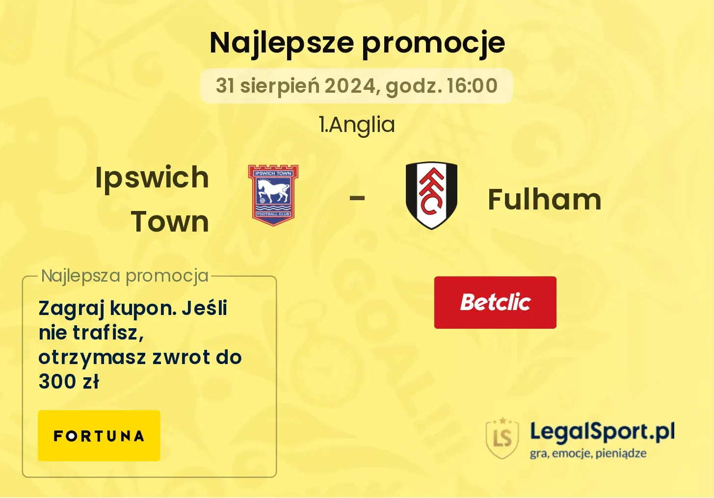 Ipswich Town - Fulham promocje bonusy na mecz