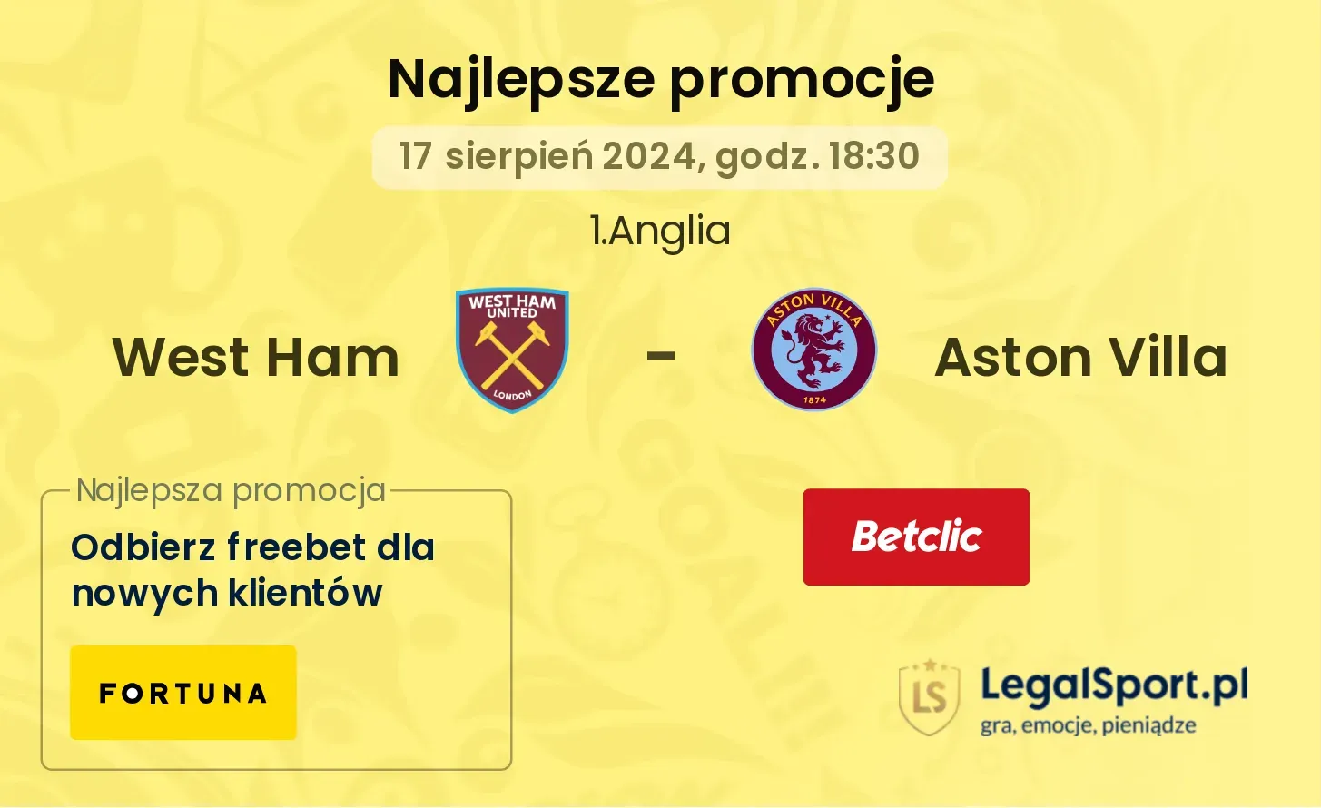 West Ham - Aston Villa promocje bonusy na mecz