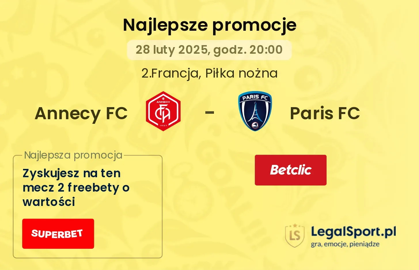 Annecy FC - Paris FC promocje bonusy na mecz