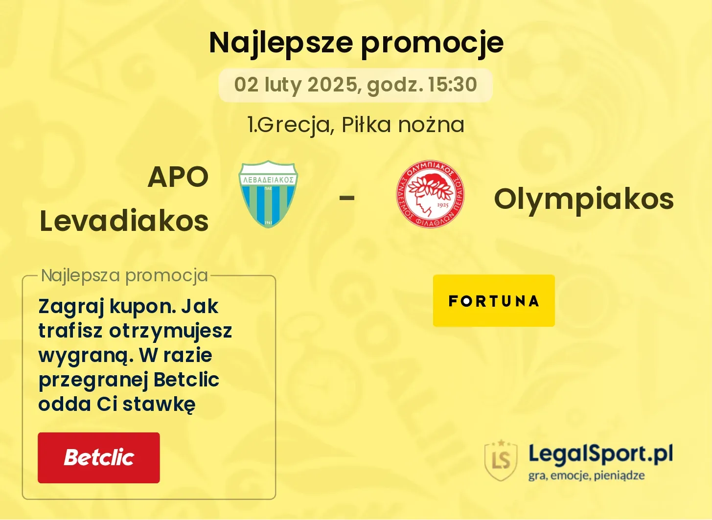 APO Levadiakos - Olympiakos promocje bonusy na mecz