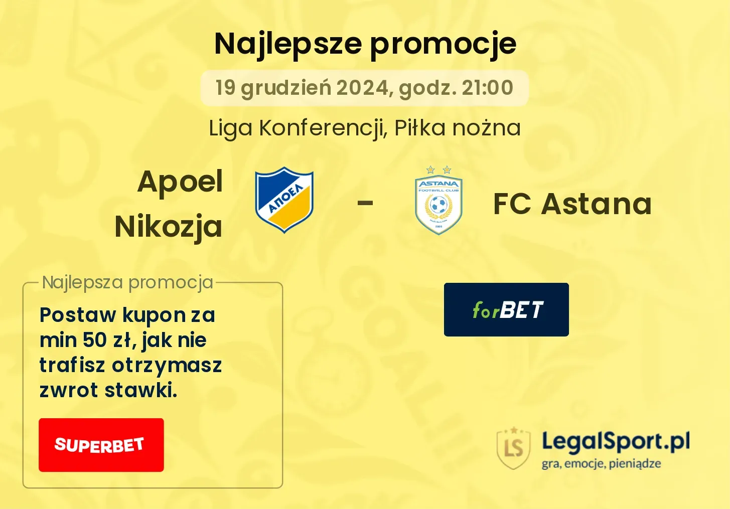 Apoel Nikozja - FC Astana promocje bonusy na mecz