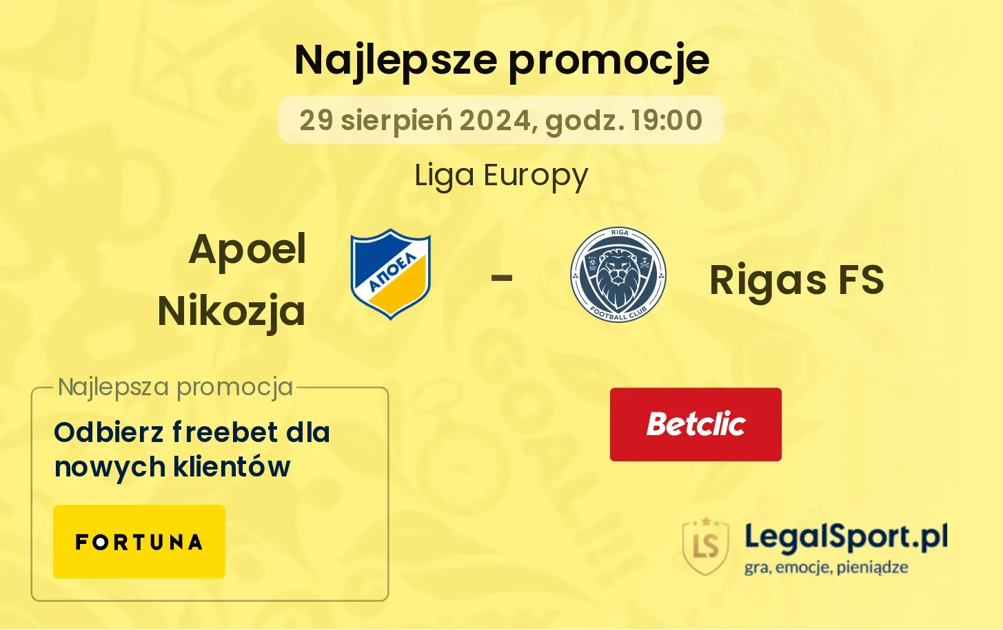 Apoel Nikozja - Rigas FS promocje bonusy na mecz