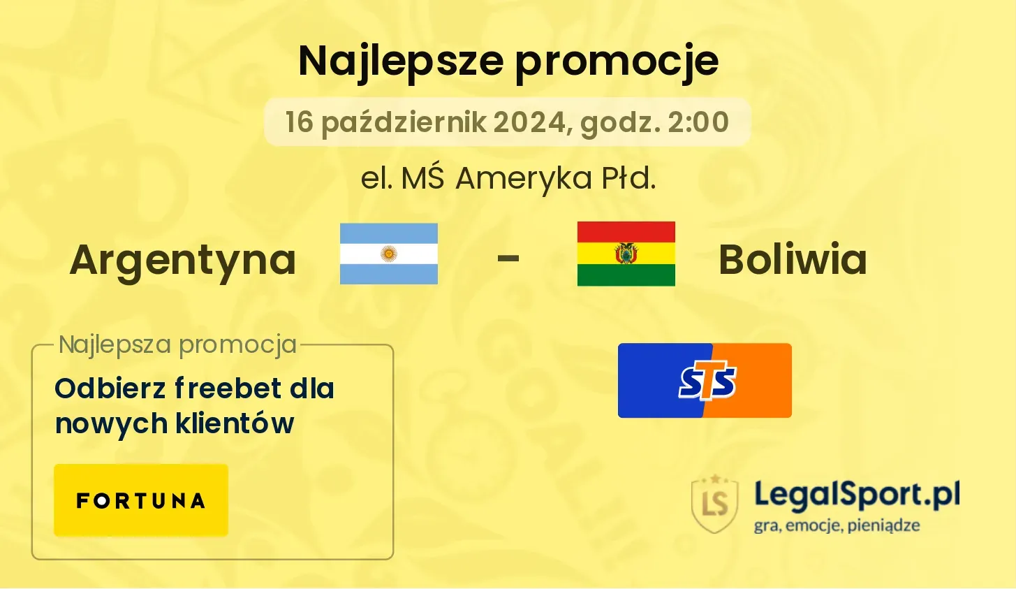 Argentyna - Boliwia promocje bonusy na mecz