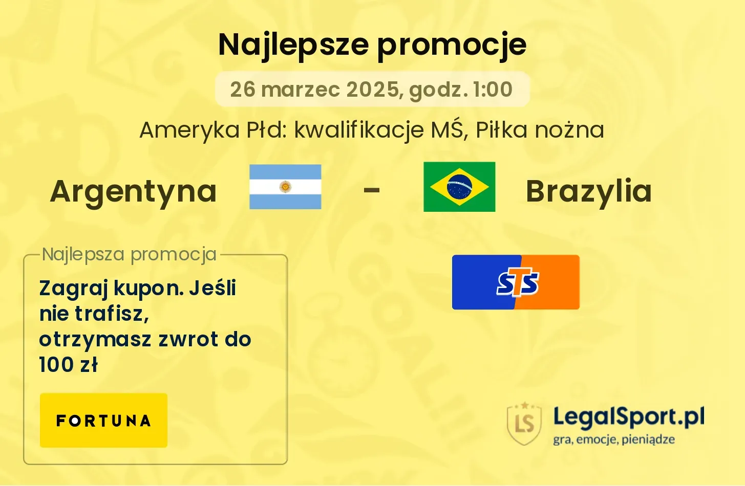 Argentyna - Brazylia promocje bonusy na mecz