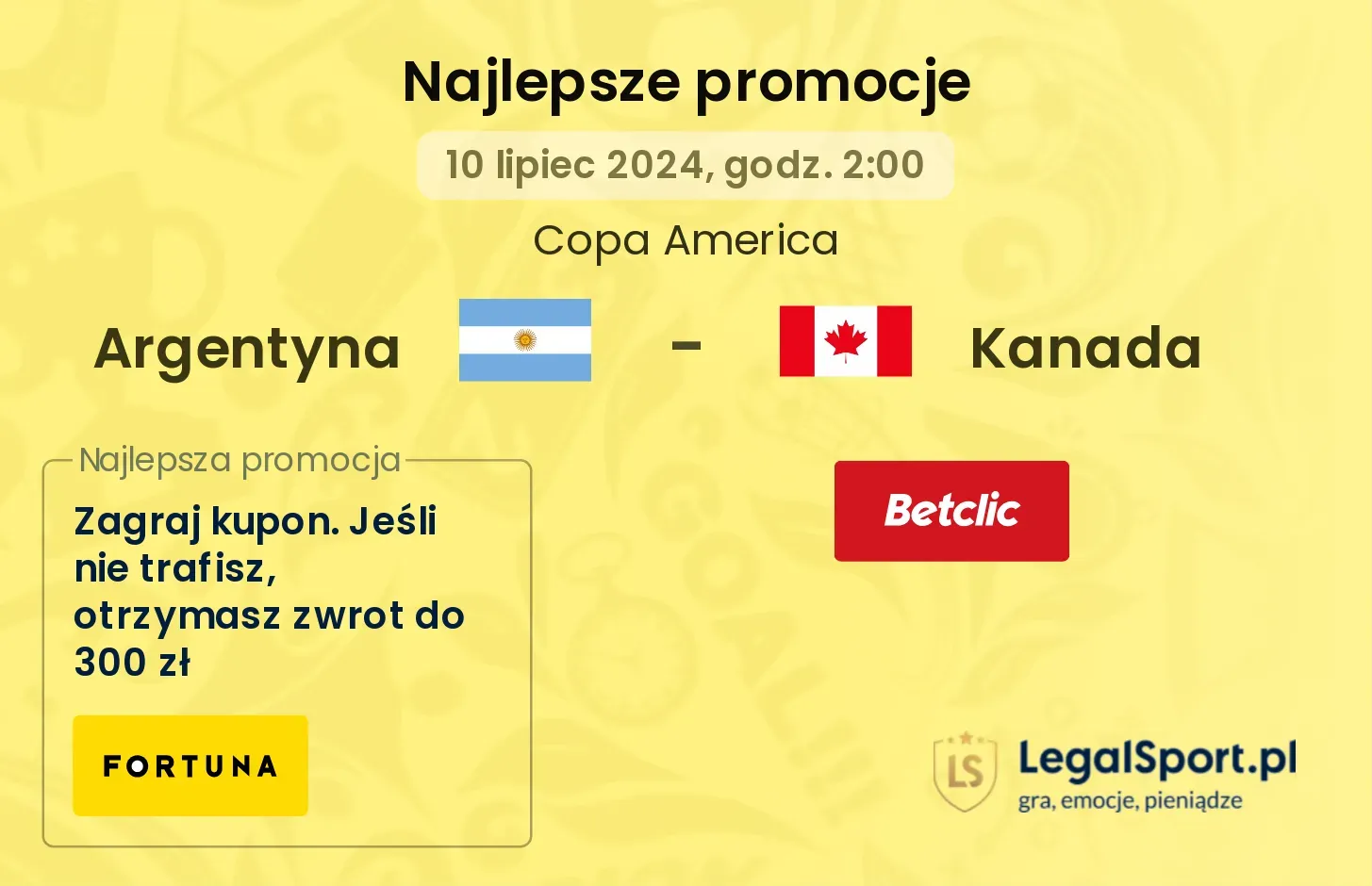 Argentyna - Kanada promocje bukmacherskie (10.07, 02:00)