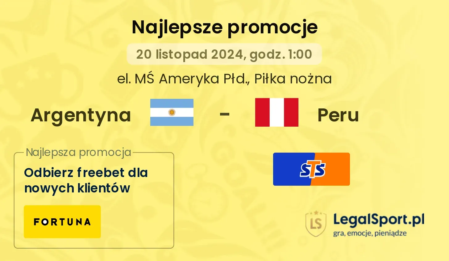 Argentyna - Peru promocje bonusy na mecz