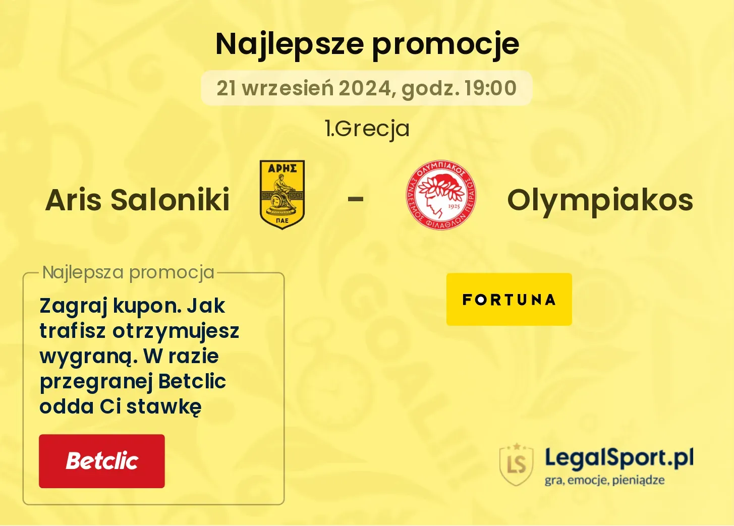 Aris Saloniki - Olympiakos promocje bonusy na mecz