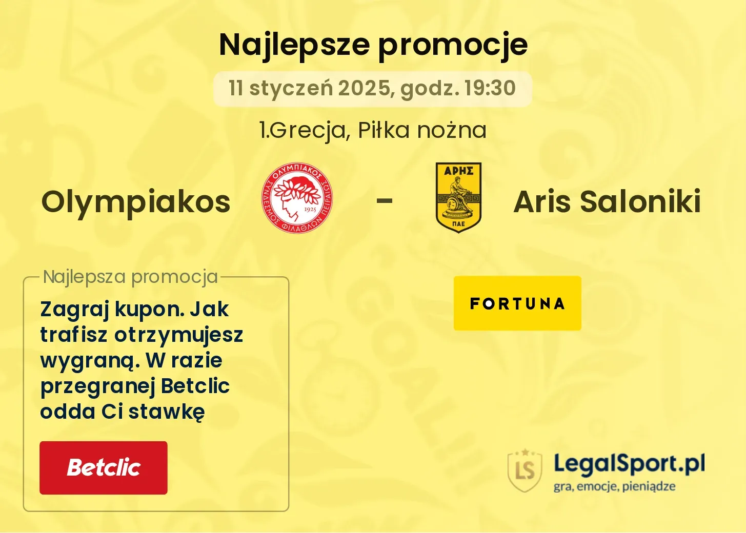 Olympiakos - Aris Saloniki promocje u bukmacherów