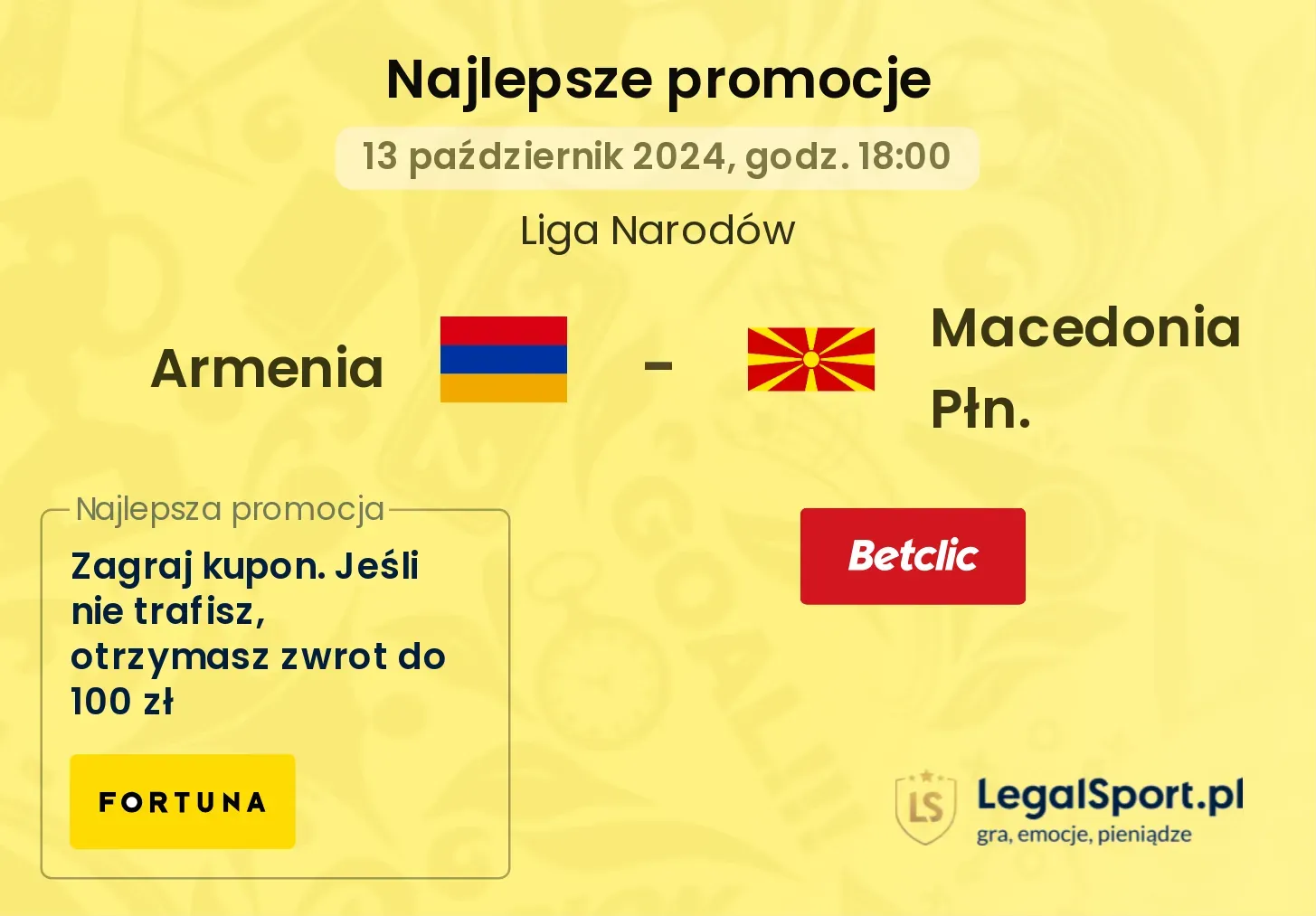 Armenia - Macedonia Płn. promocje bukmacherskie 13.10, 18:00