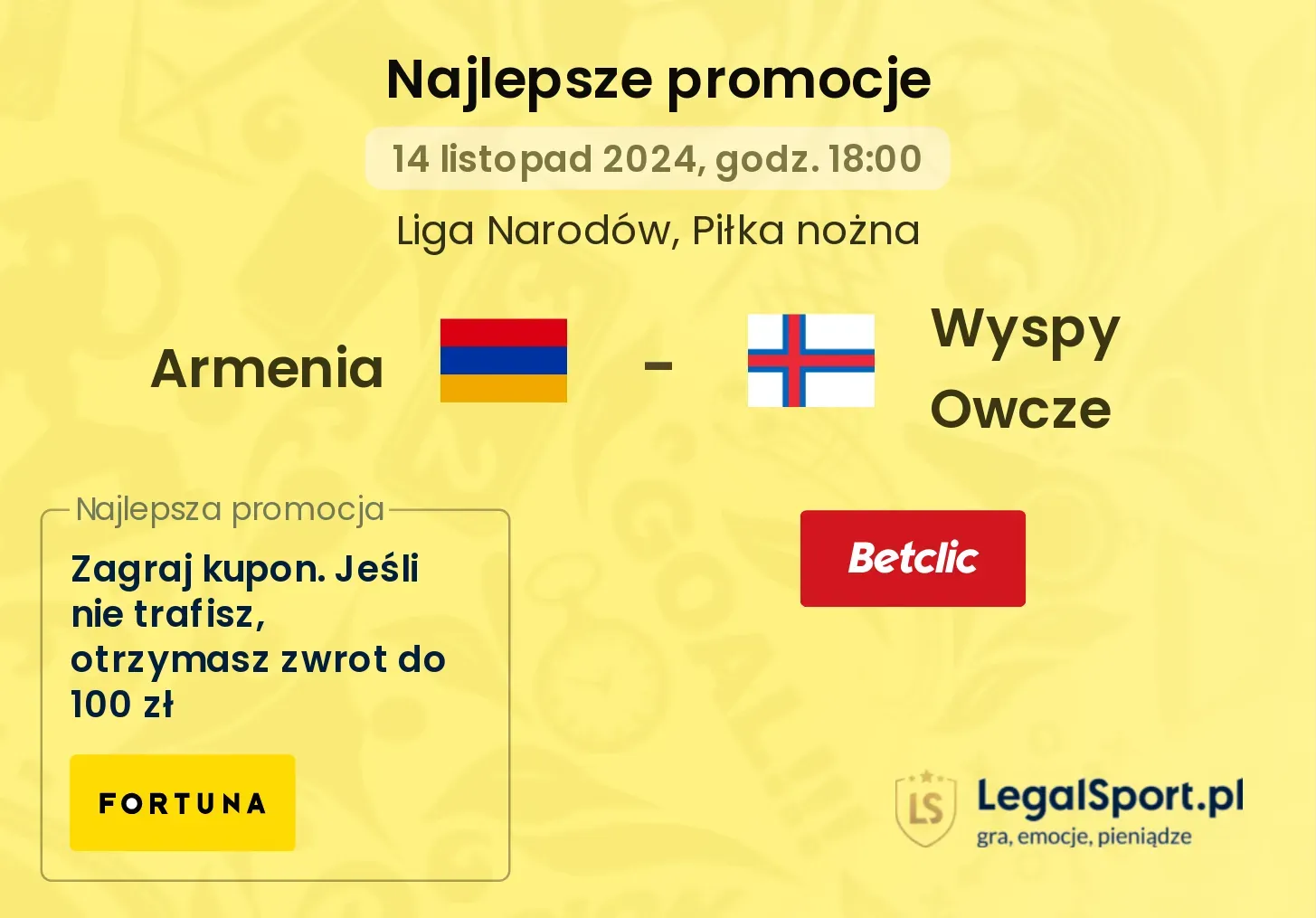 Armenia - Wyspy Owcze promocje bukmacherskie 14.11, 18:00