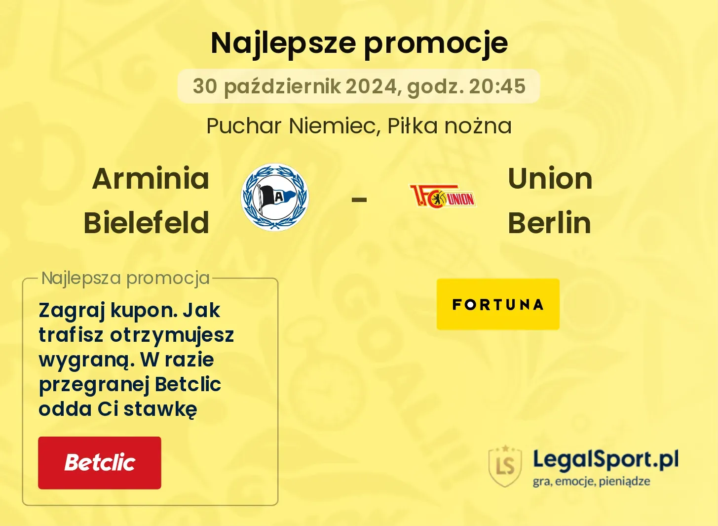 Arminia Bielefeld - Union Berlin promocje bukmacherskie 30.10, 20:45