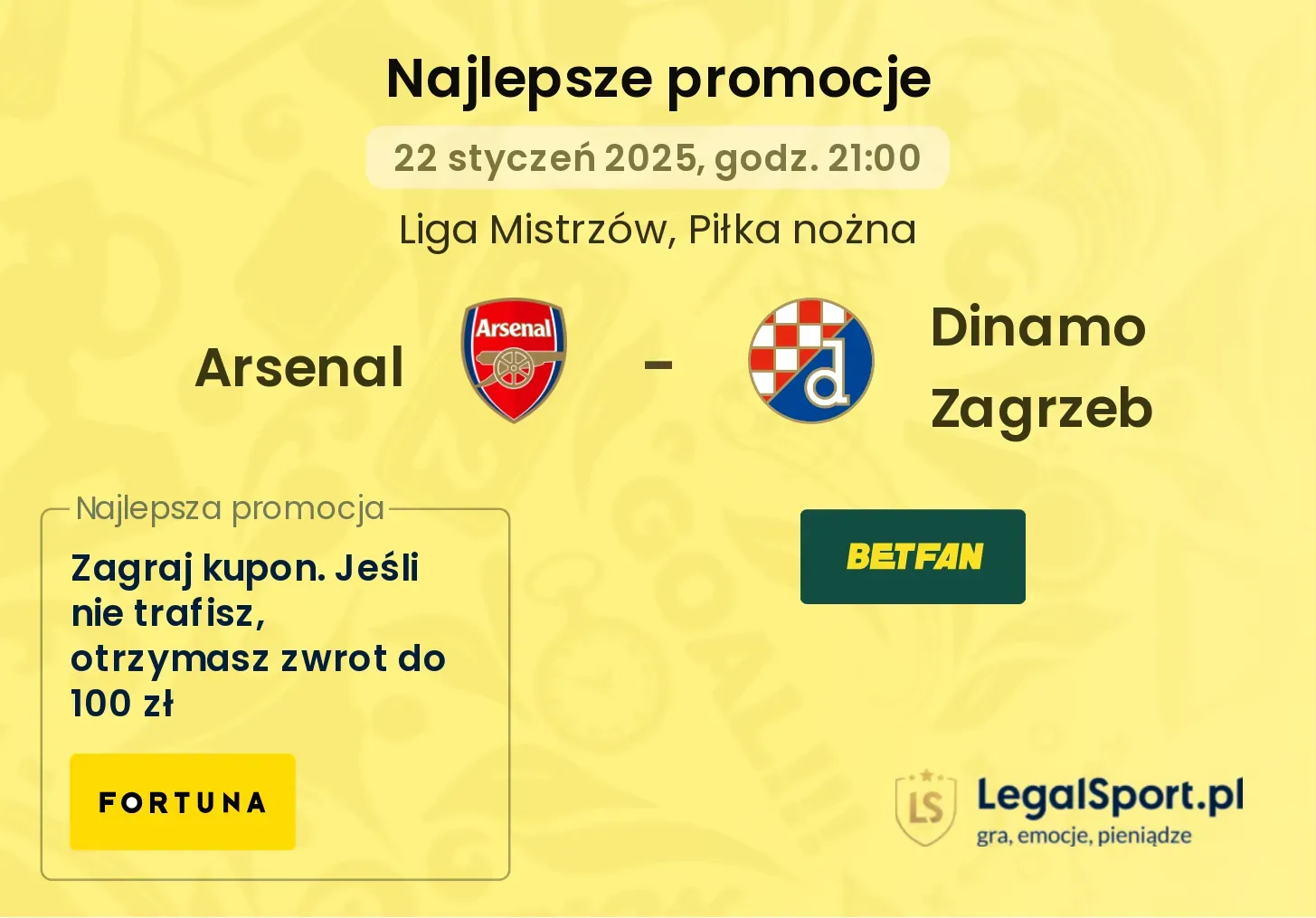 Arsenal - Dinamo Zagrzeb promocje bonusy na mecz