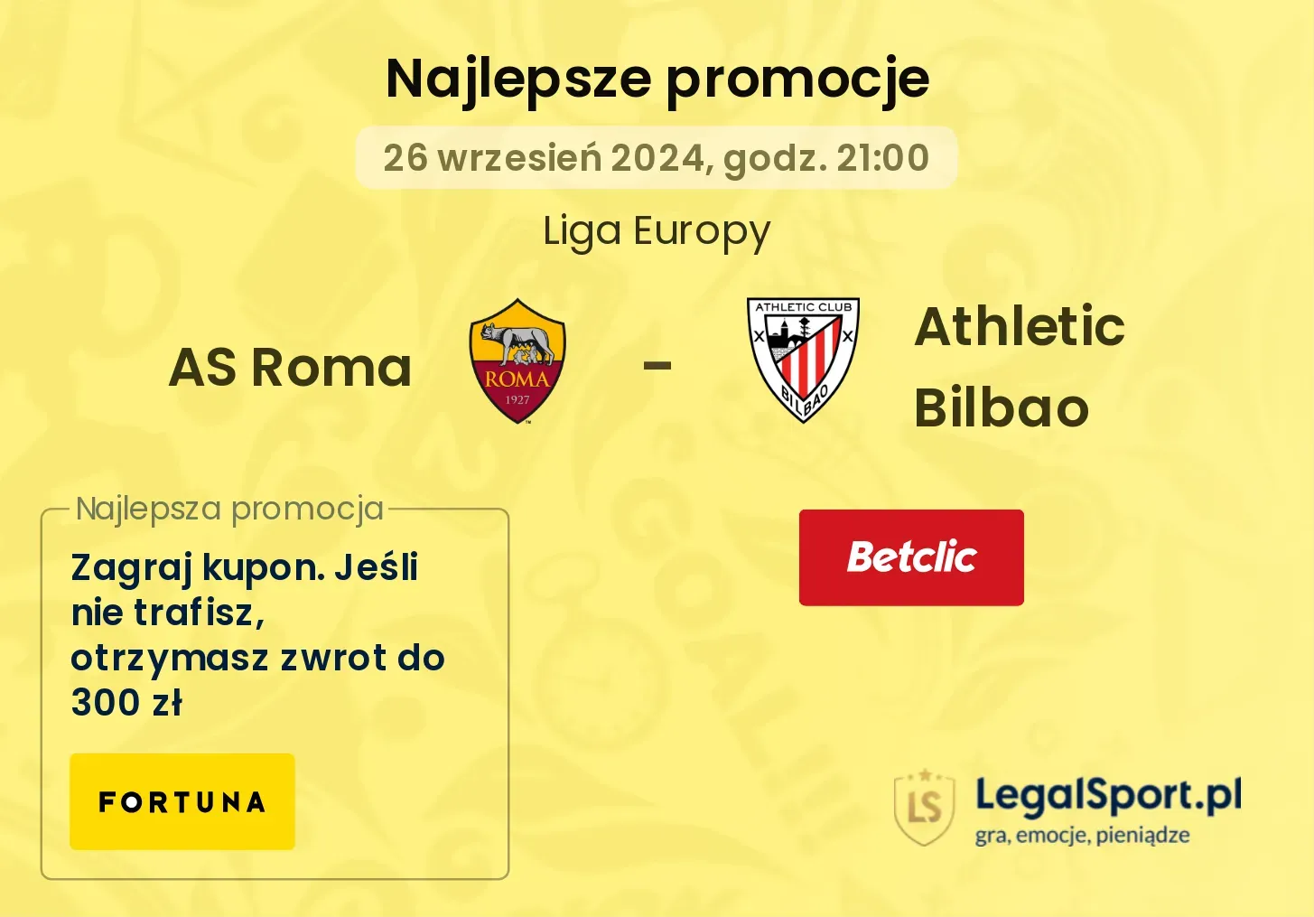 AS Roma - Athletic Bilbao promocje u bukmacherów 26.09, 21:00