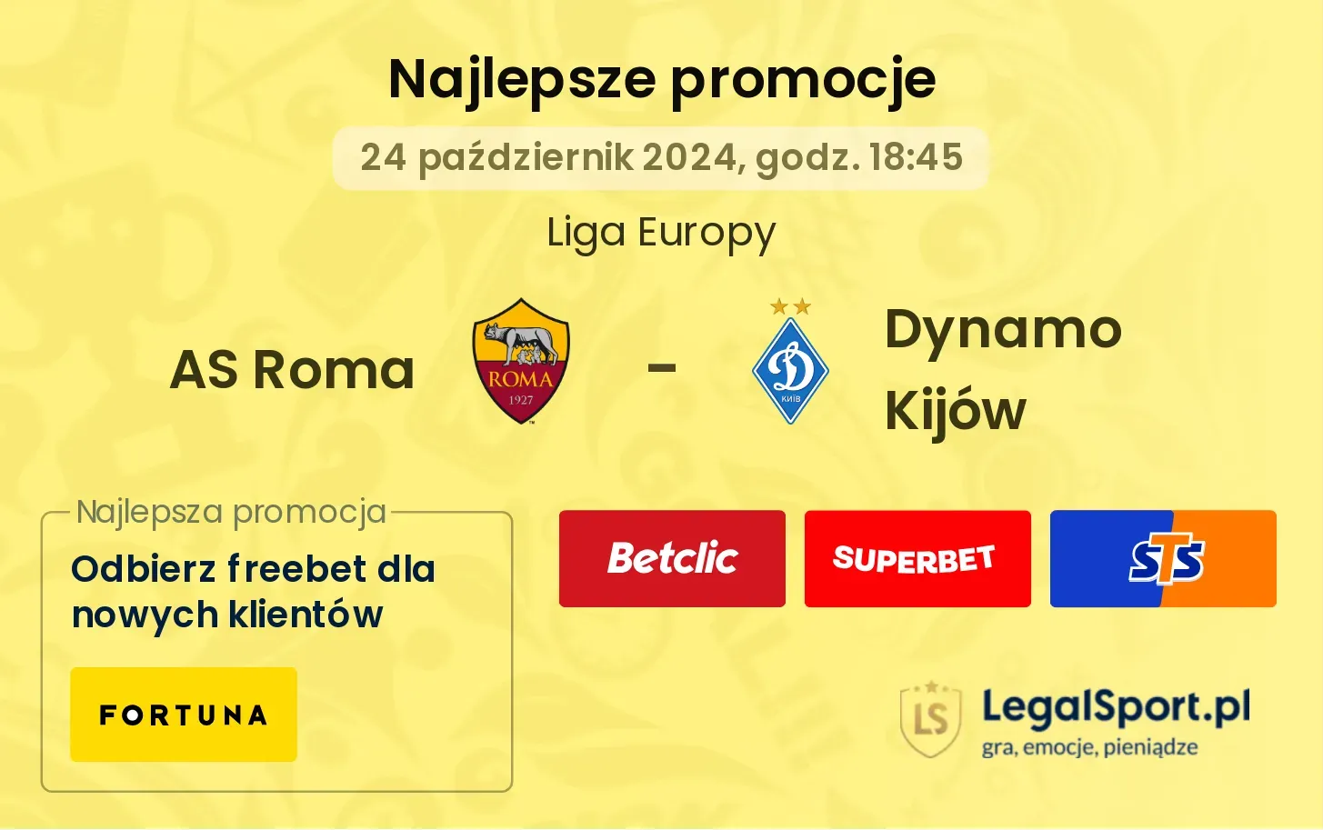 AS Roma - Dynamo Kijów promocje u bukmacherów 24.10, 18:45