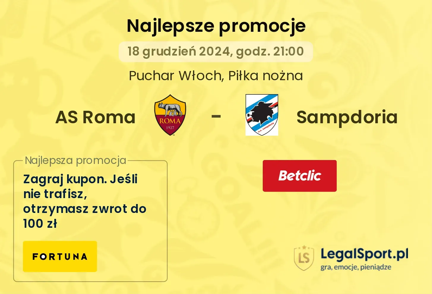 AS Roma - Sampdoria promocje bonusy na mecz