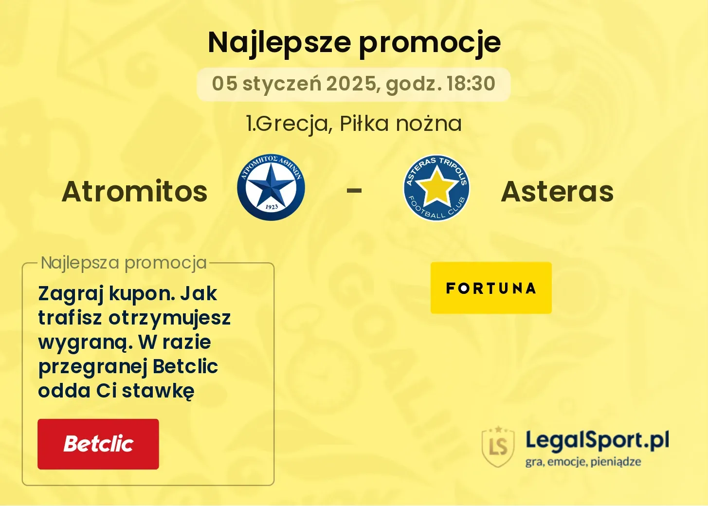 Atromitos - Asteras promocje u bukmacherów