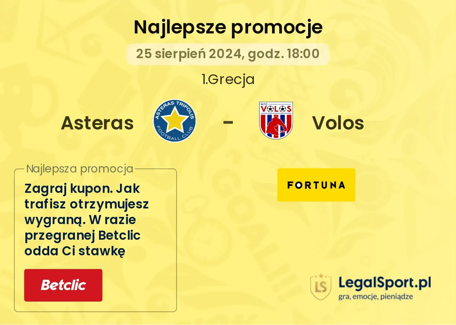 Asteras - Volos promocje bonusy na mecz