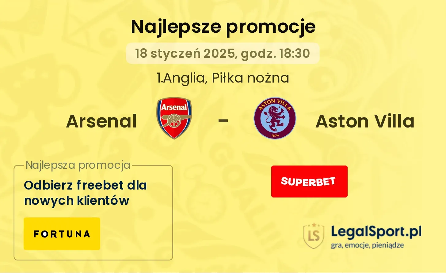 Arsenal - Aston Villa promocje u bukmacherów