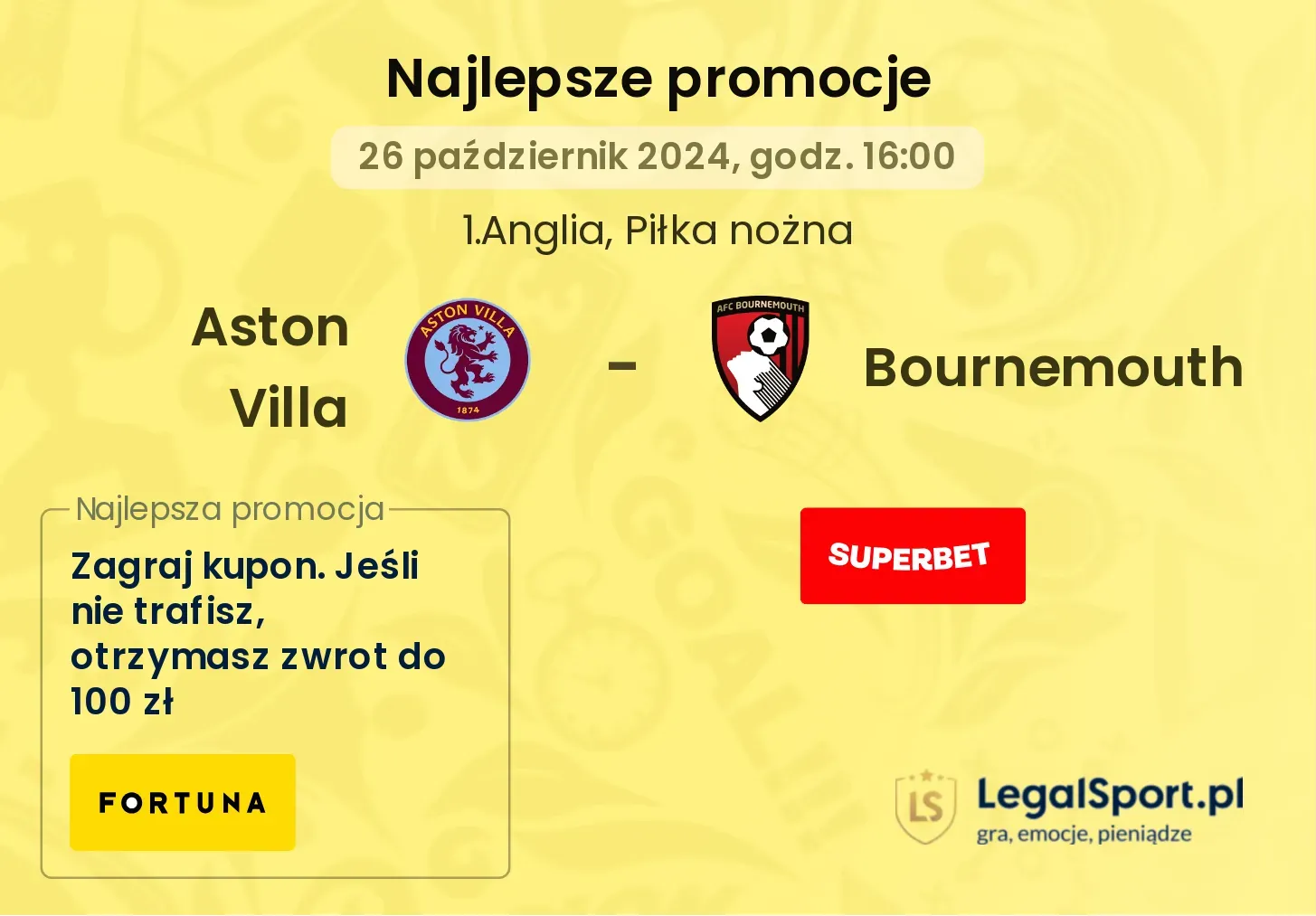 Aston Villa - Bournemouth promocje bonusy na mecz