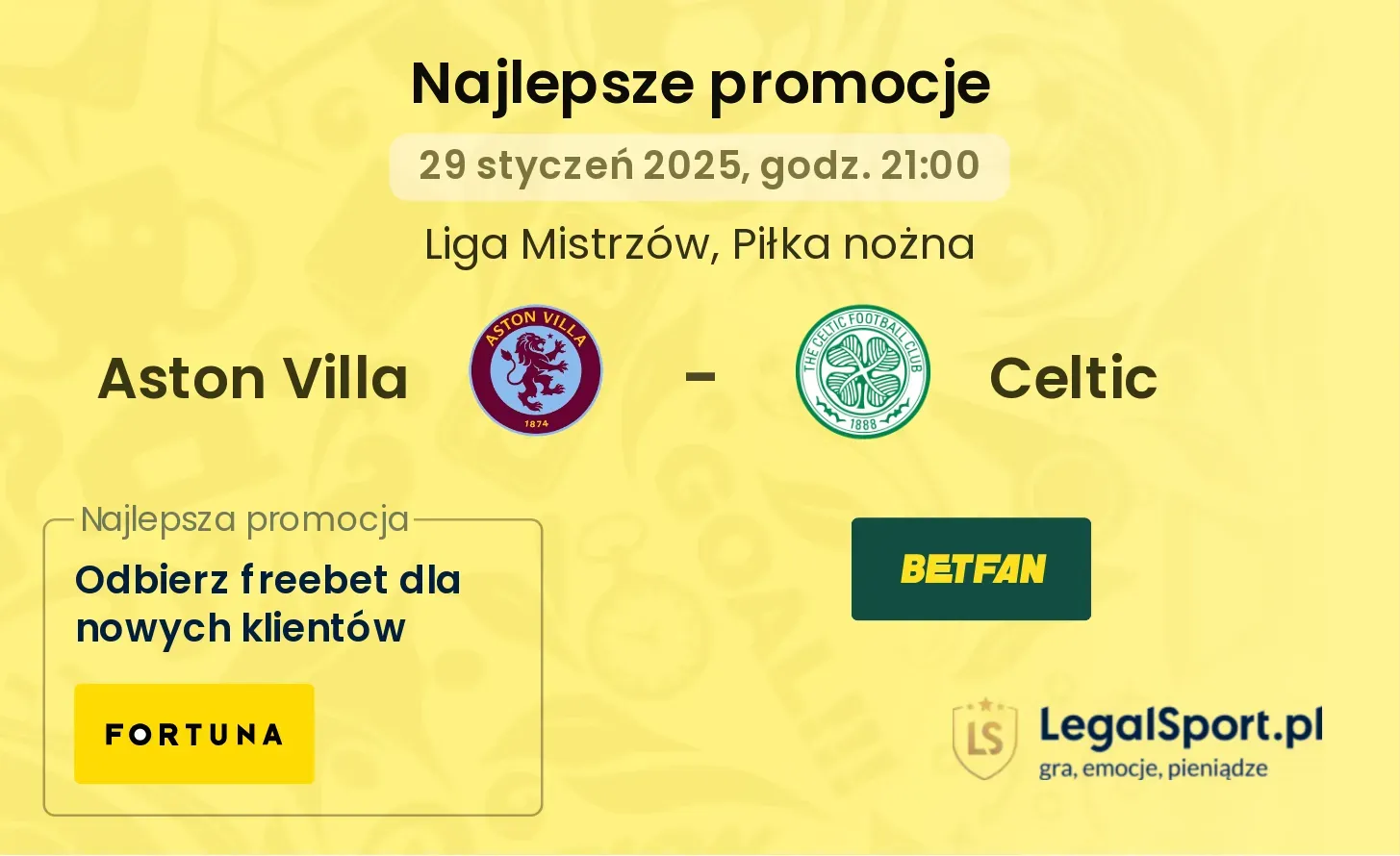 Aston Villa - Celtic promocje u bukmacherów