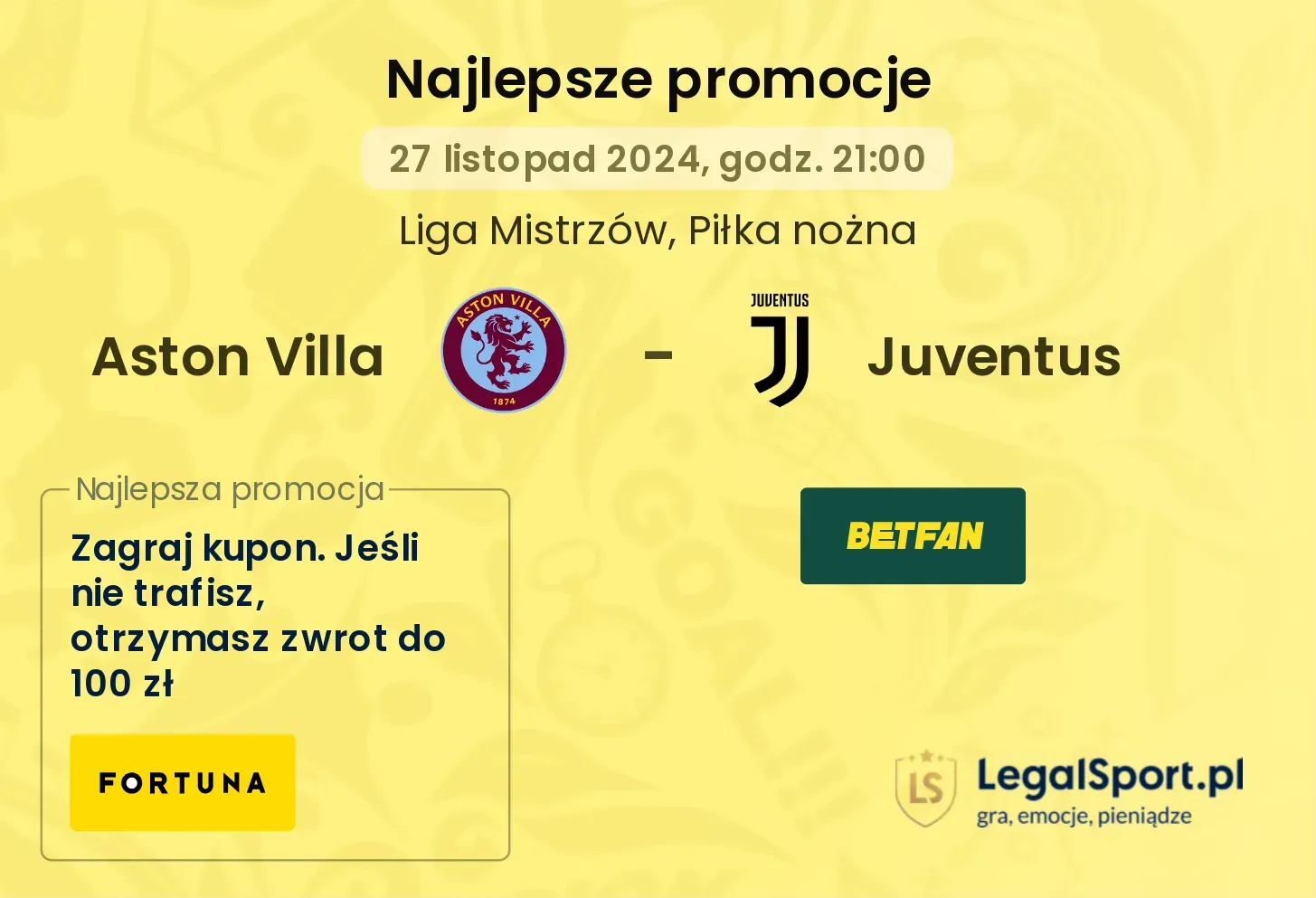 Aston Villa - Juventus promocje bonusy na mecz