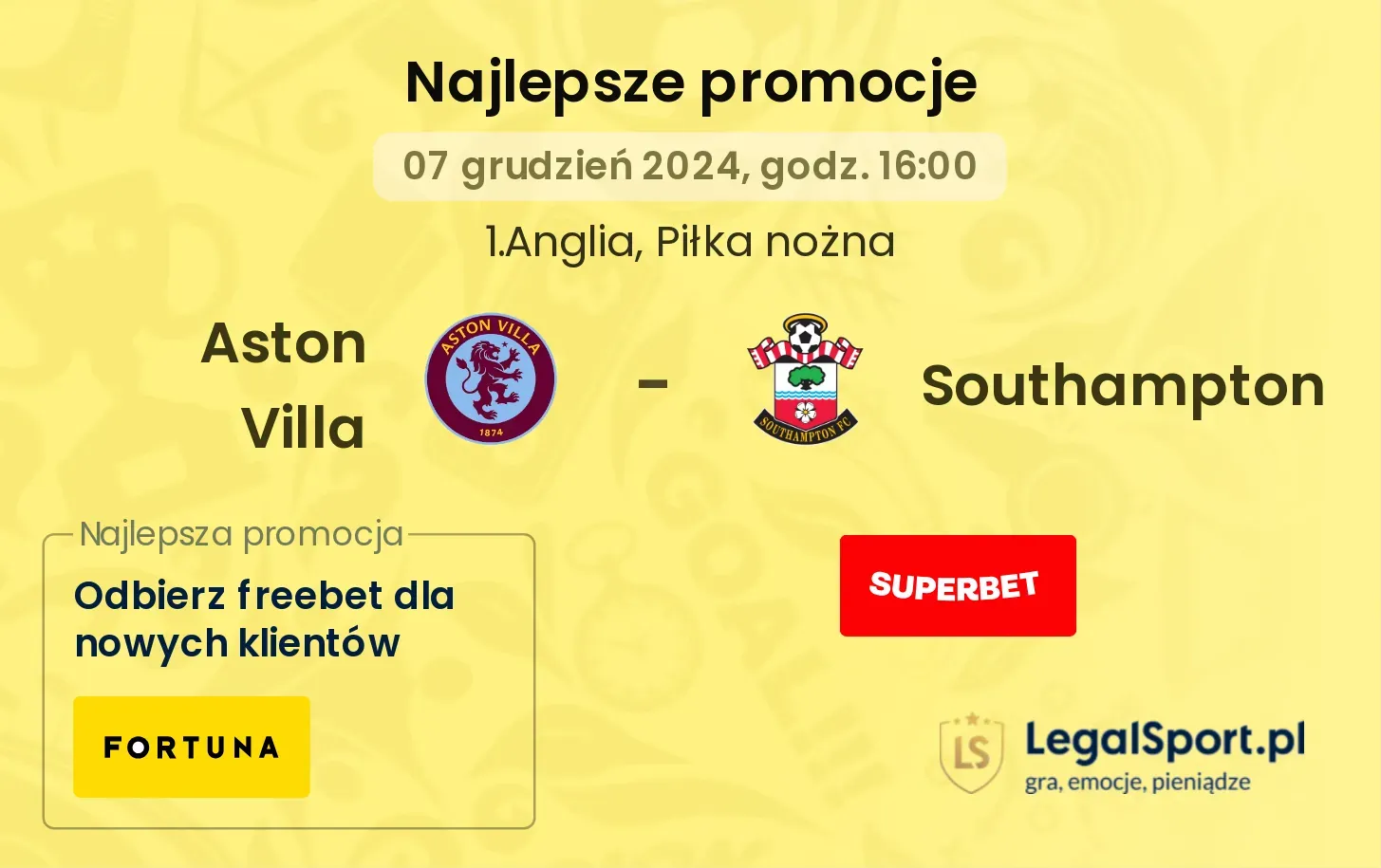 Aston Villa - Southampton promocje u bukmacherów