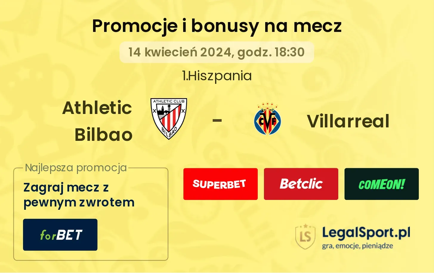 Athletic Bilbao - Villarreal promocje bonusy na mecz