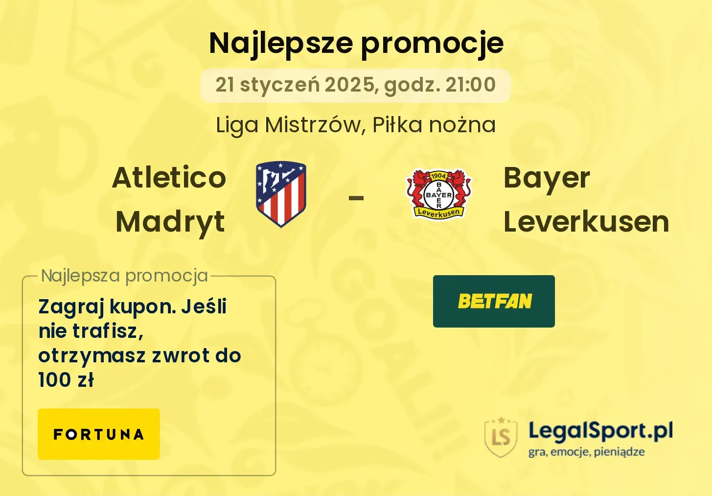 Atletico Madryt - Bayer Leverkusen promocje bonusy na mecz