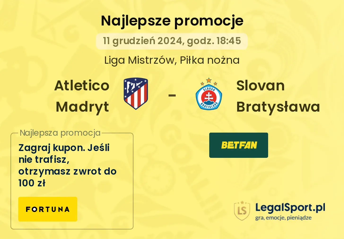 Atletico Madryt - Slovan Bratysława promocje bonusy na mecz