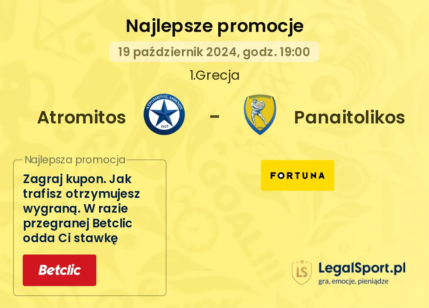 Atromitos - Panaitolikos promocje bukmacherskie 19.10, 19:00