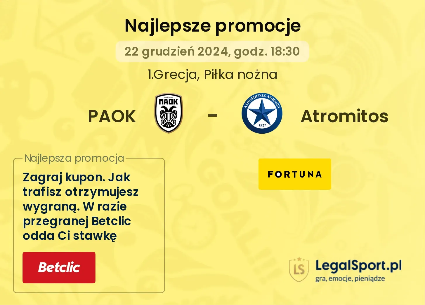 PAOK - Atromitos promocje u bukmacherów