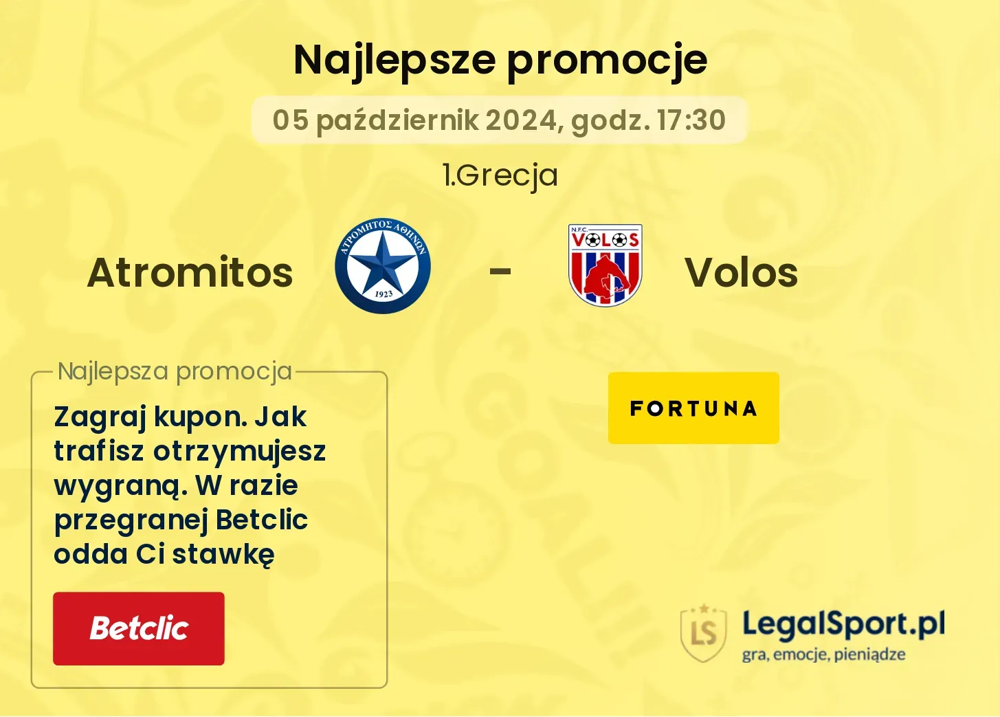 Atromitos - Volos promocje bonusy na mecz