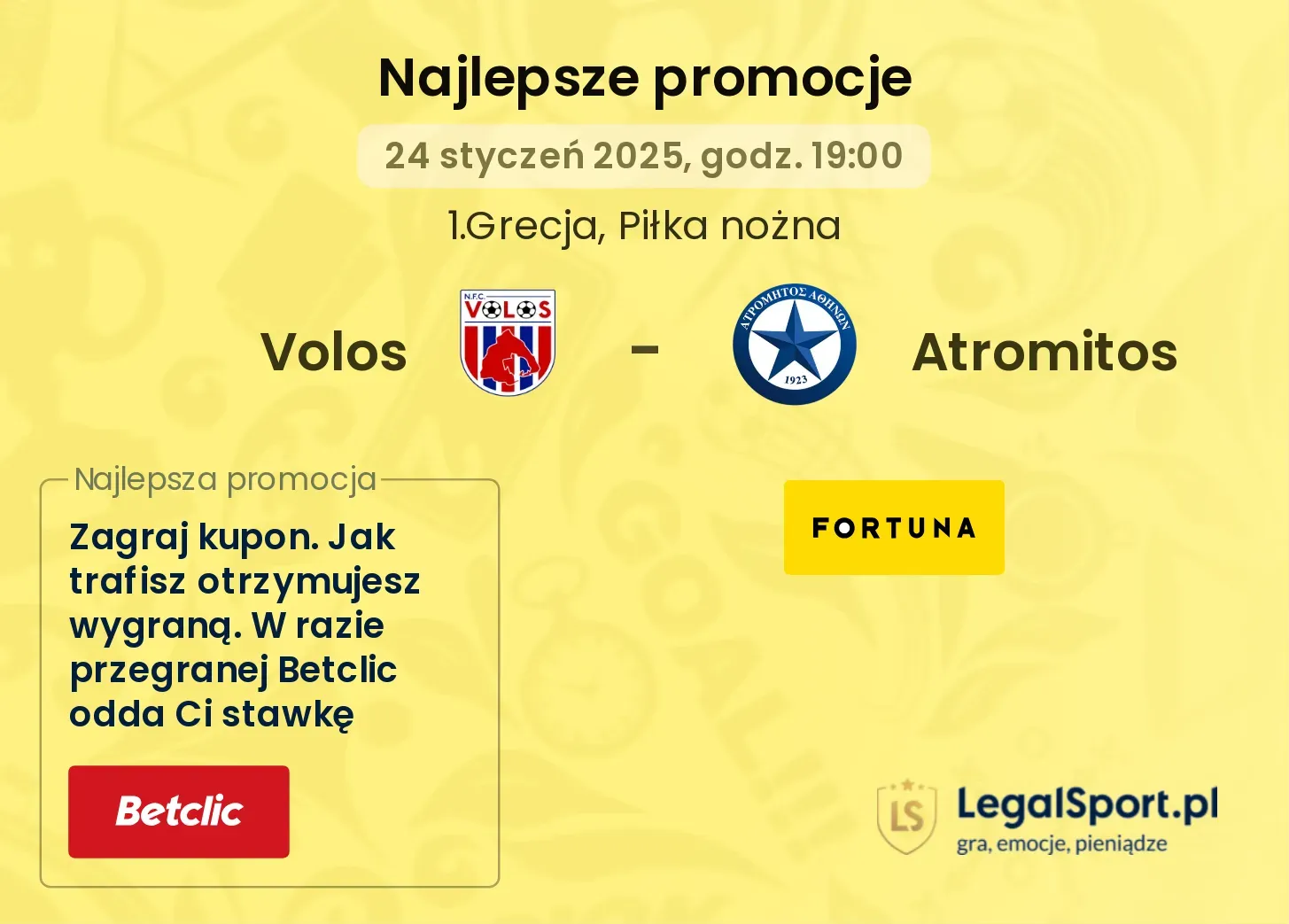 Volos - Atromitos promocje u bukmacherów