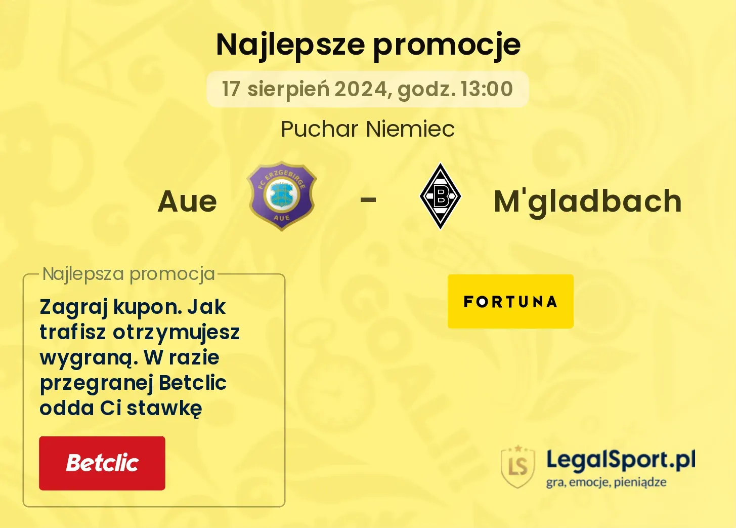 Aue - M'gladbach promocje u bukmacherów (17.08, 13:00)