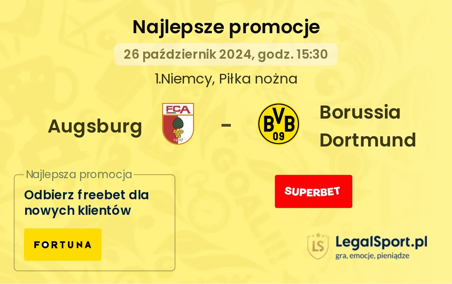 Augsburg - Borussia Dortmund promocje u bukmacherów 26.10, 15:30