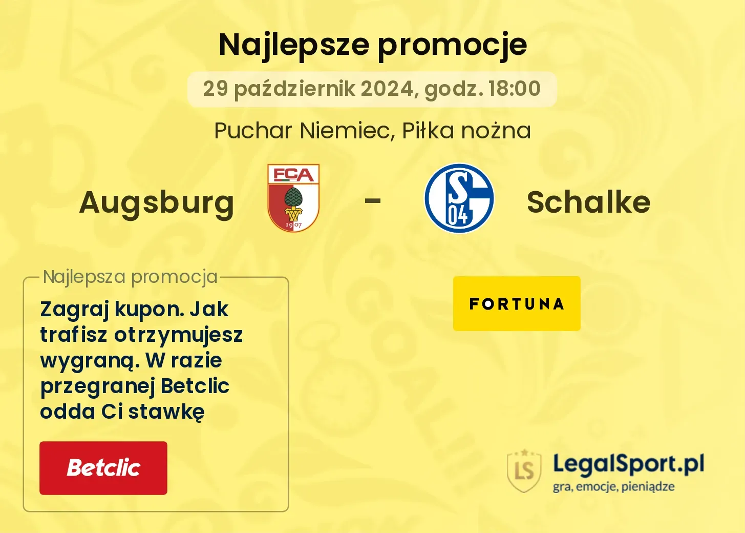 Augsburg - Schalke promocje u bukmacherów 29.10, 18:00