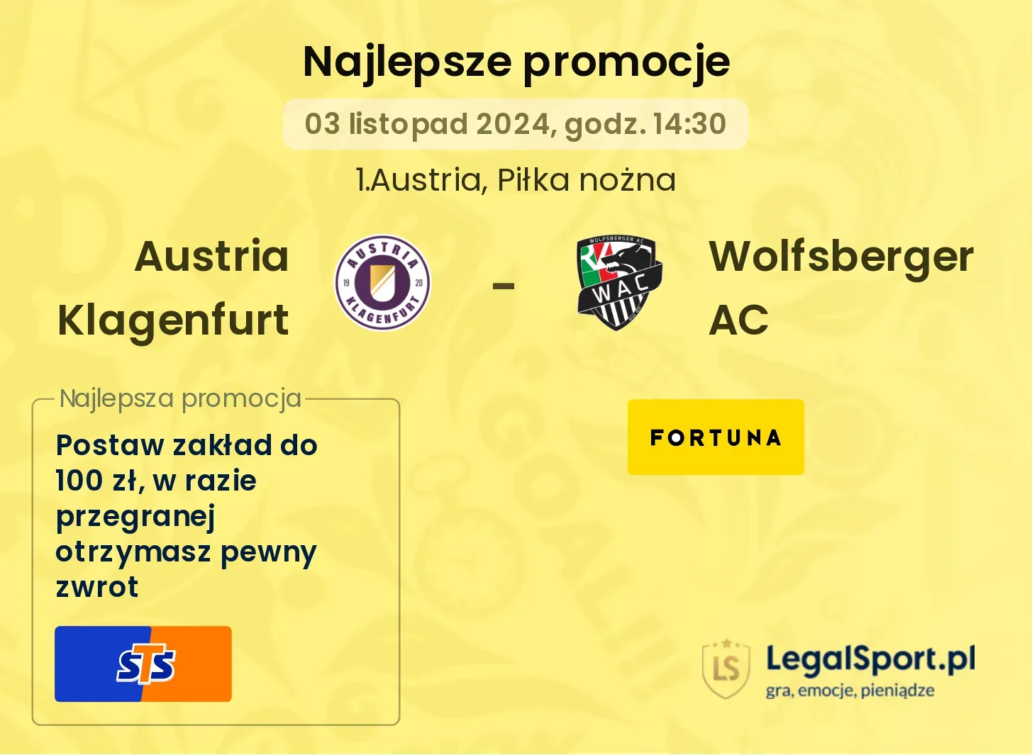 Austria Klagenfurt - Wolfsberger AC promocje bonusy na mecz