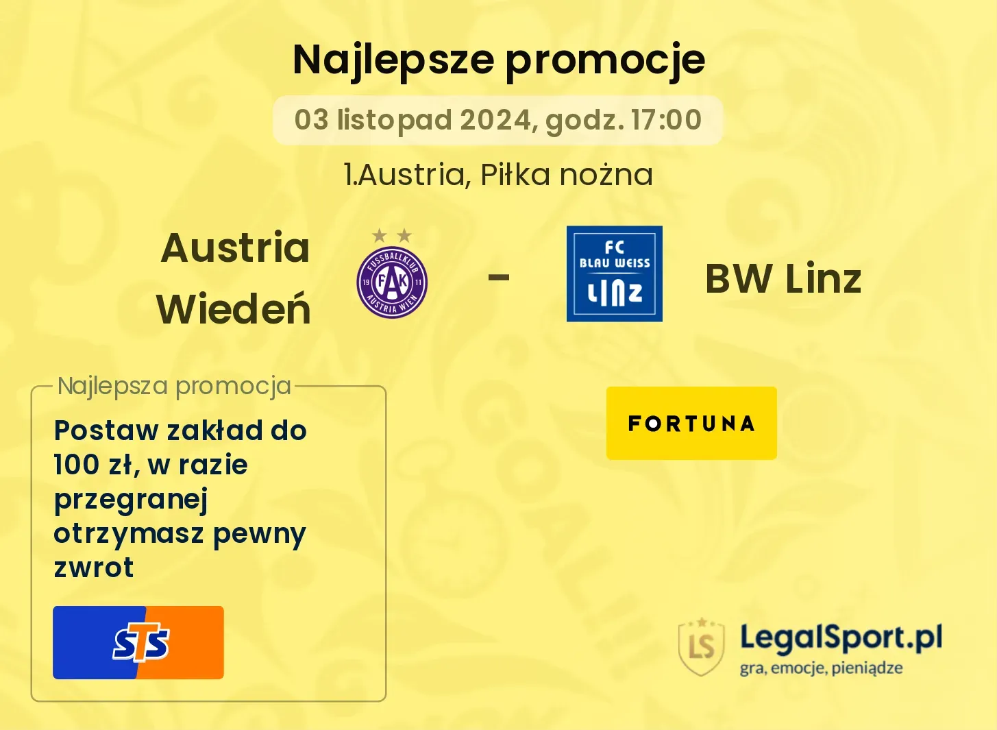 Austria Wiedeń - BW Linz promocje u bukmacherów 03.11, 17:00